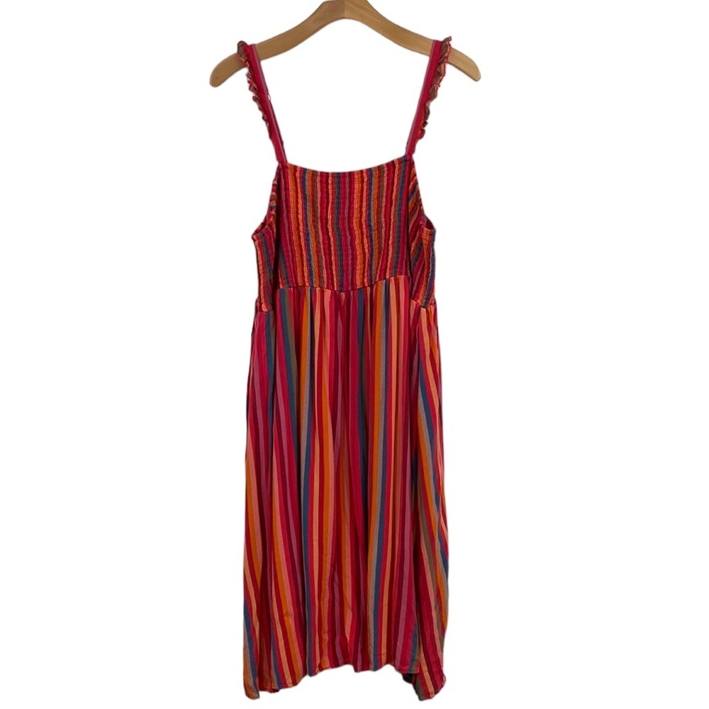 Torrid Midi Challis Striped‎ Dress Womens Size 4 4X Pink Blue Smocked Tiered